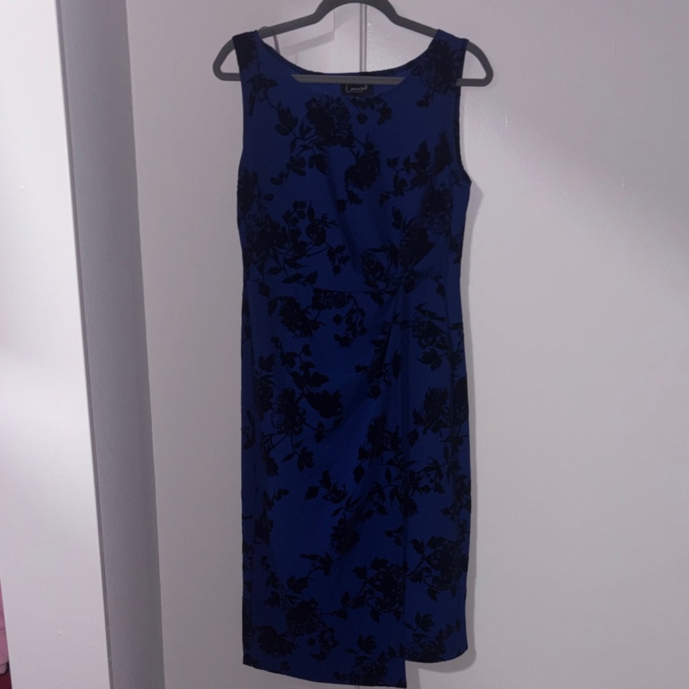 Connected Apparel Navy and Black Floral Midi Dress